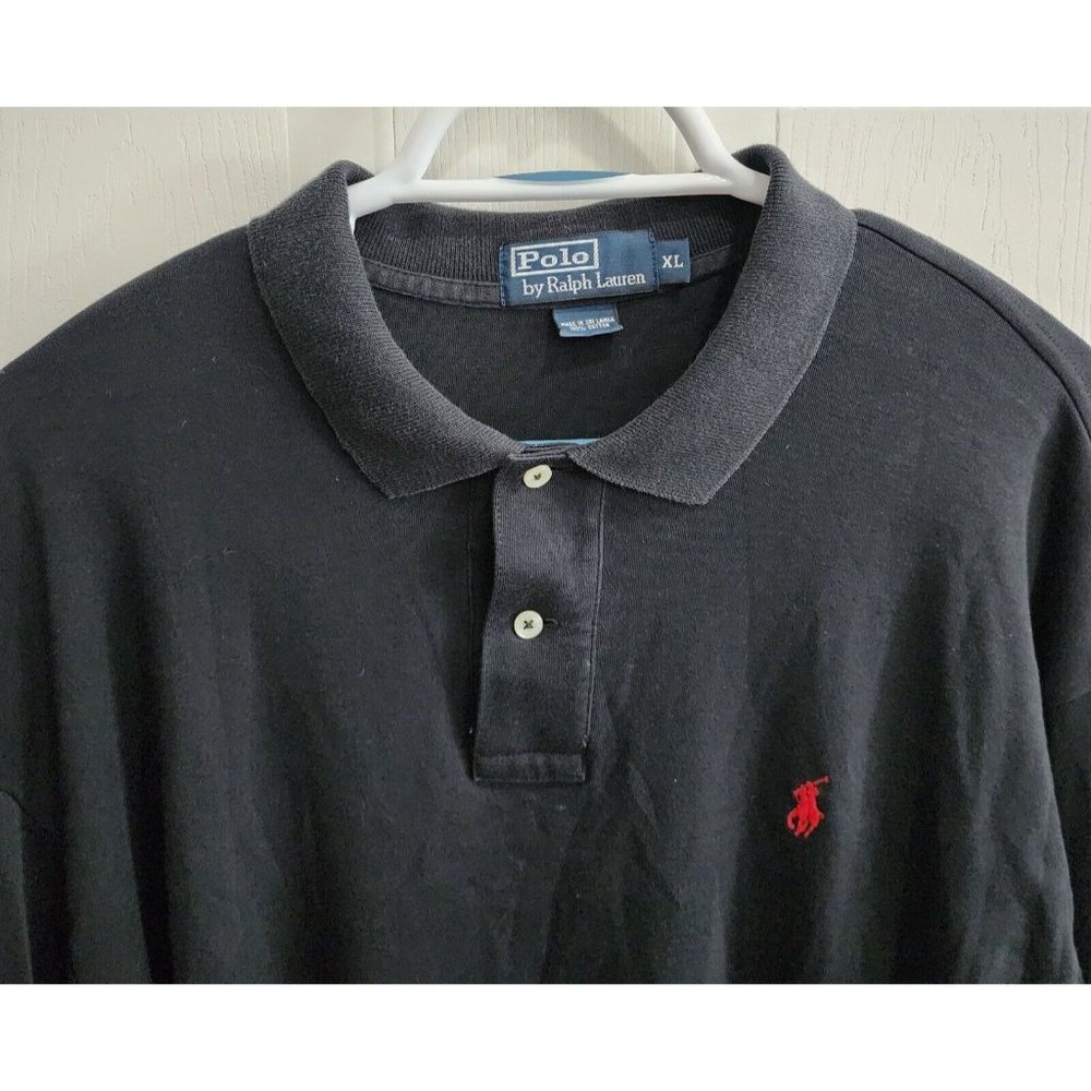 Polo Ralph Lauren Black Long Sleeve Red Pony Polo Shirt Size XL 100% Cotton - Picture 2 of 7